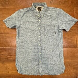Quiksilver Mens Modern Fit Short Sleeve Button Down Shirt Blue Geometric Print M